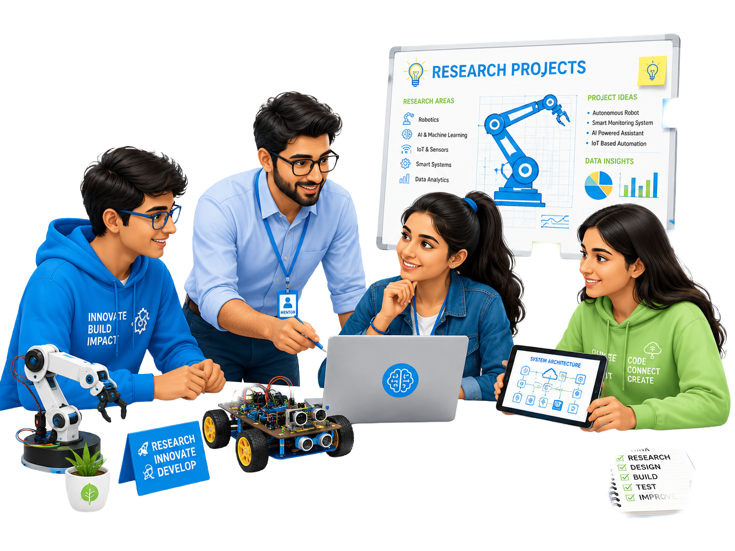 Students exploring research projects and academic resources